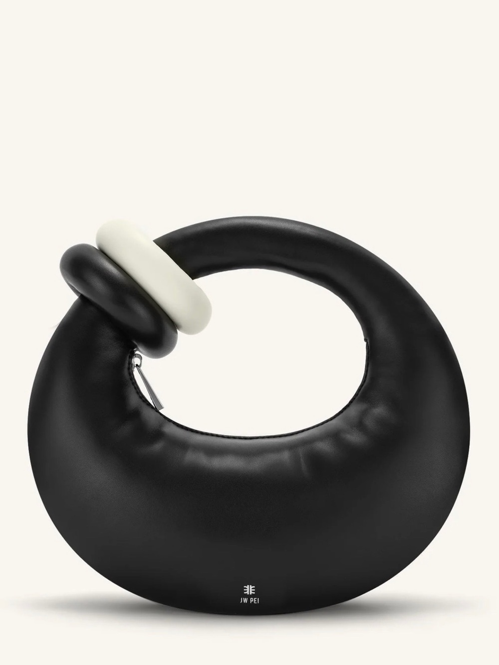 JW PEI Black Crescent Bag with white and Black Rings